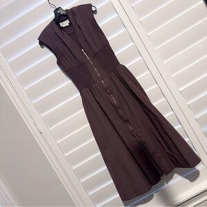 Anthropologie The Tommie Cap-Sleeve Smocked
Front-Zip Shirt Dress Small Brown